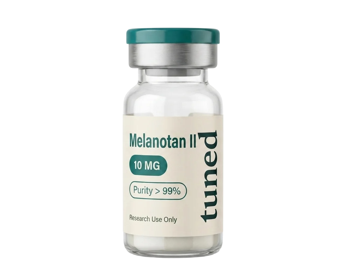 Clear glass vial with a teal cap, silver collar and cream label